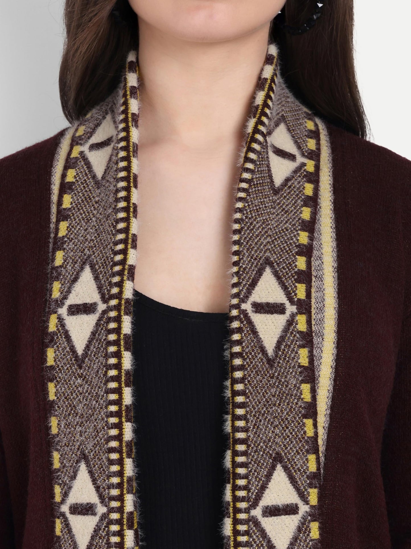 HAUTEMODA Women Winter Wear Long Front Open Sweater Shrug (in, Alpha, L, Regular, Dark Brown)