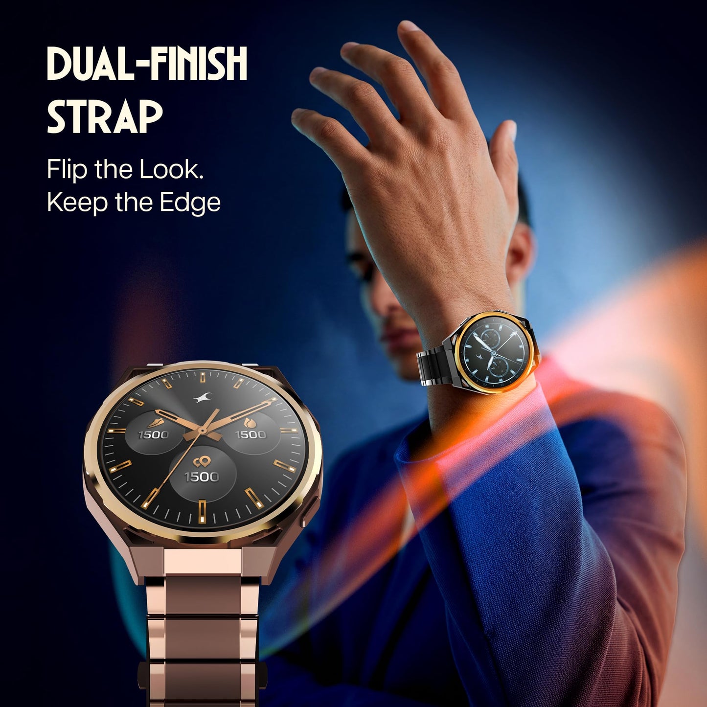 Fastrack Marvellous FX3 Smartwatch with 1.43” AMOLED Display, Metal Case & Strap, Slim 10.4mm Design, AI Watchfaces, BT Calling, HRM, SpO2 & Sleep Tracking, IP68, Additional Silicone Strap - Brown