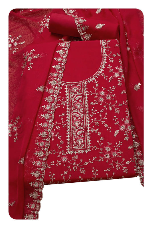 Soch Womens Fuchsia Chinon Embroidered Unstitch Dress Material With Sequins