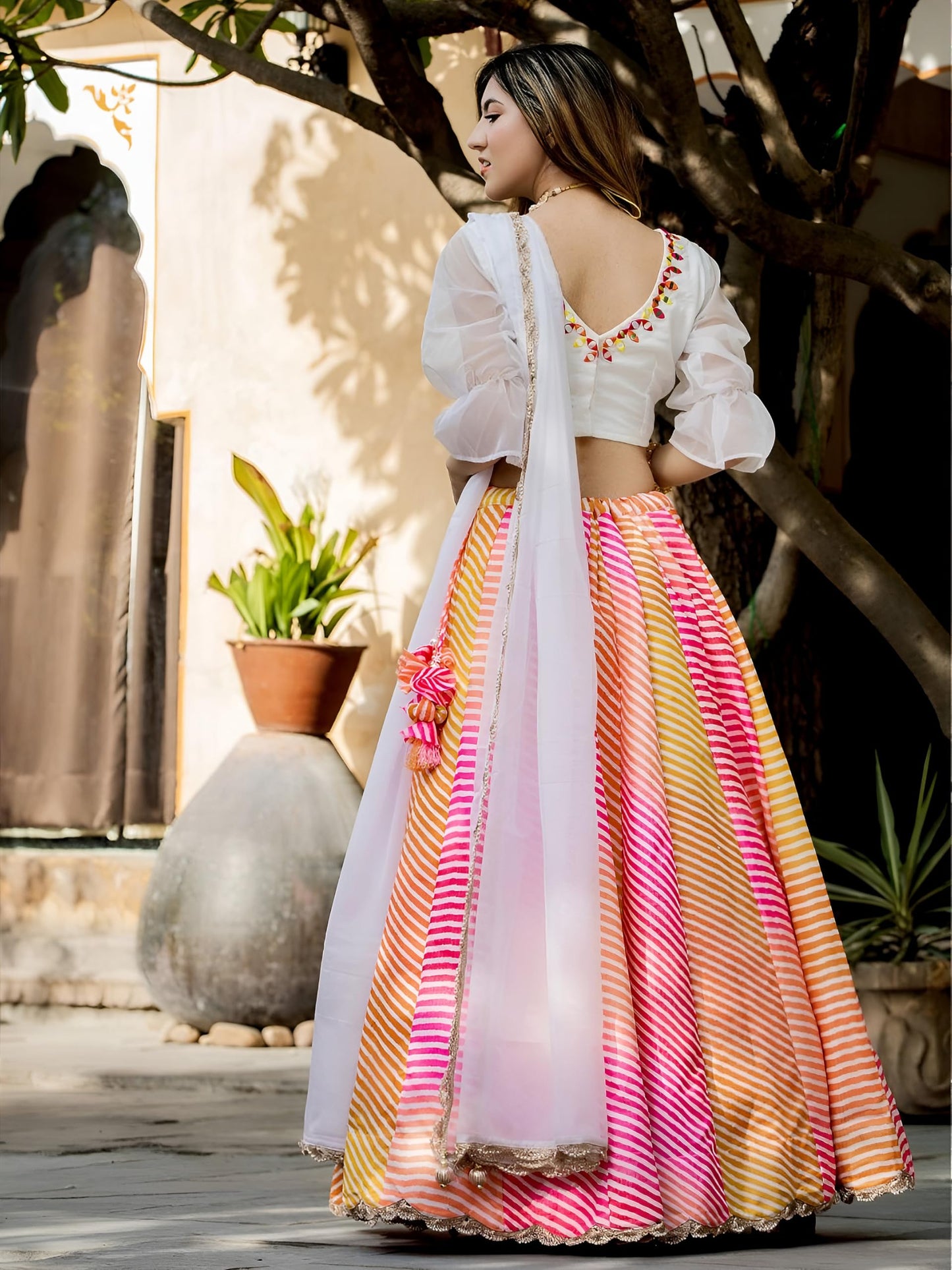 Zeel Clothing Womens Faux Silk Lehenga Choli Semi-Stitched White Wedding Girlish Latest Free Size