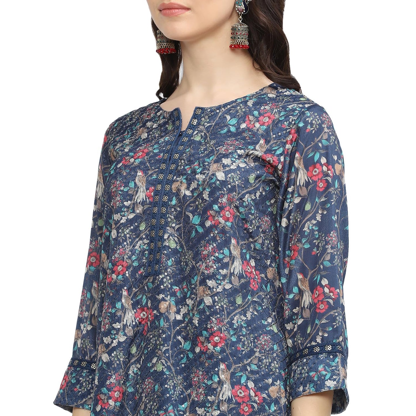 BIBA WOMEN EMBROIDERY STRAIGHT SALWAR KURTA DUPATTA(SKDSITARA8982_TEAL_34)