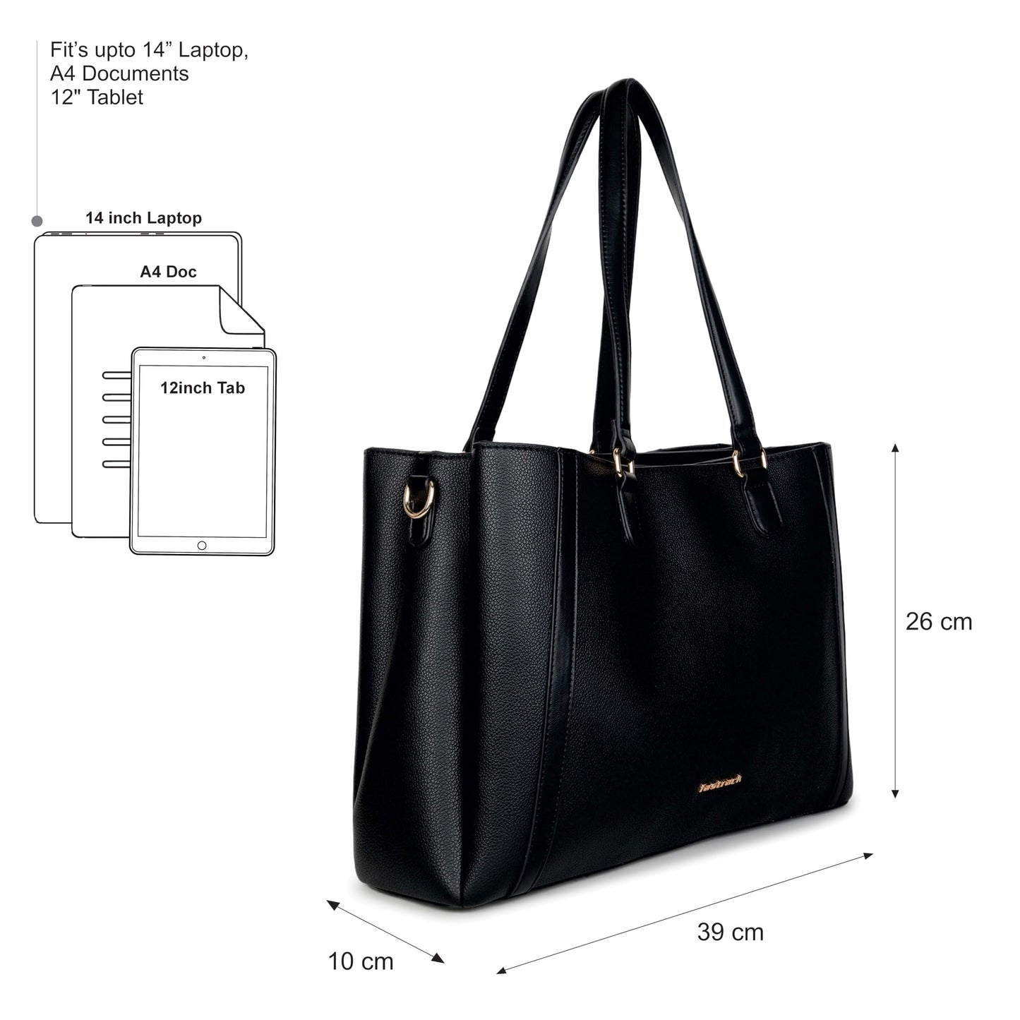 Fastrack PowerEdge Tote | Pebbled Faux-Leather Women’s Laptop Bag | 14-Inch Laptop Compartment, 3 Spacious Sections & Detachable Strap | Work, Travel & Everyday Tote