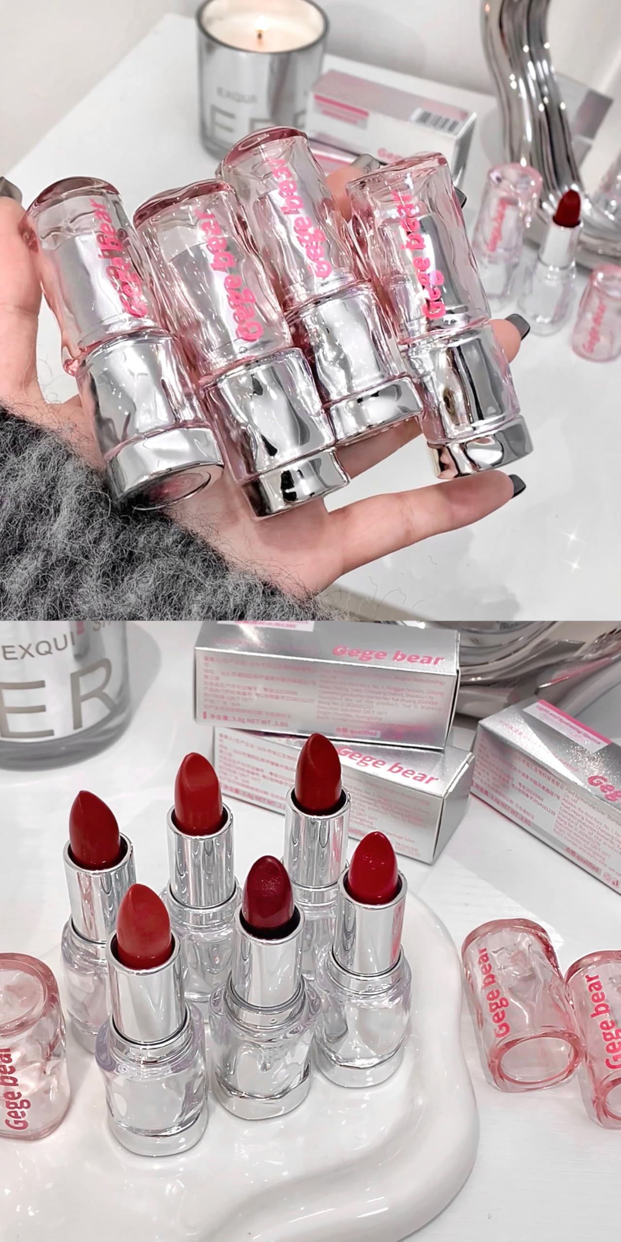 Gege Bear Light and Hydrating Lipstick for Women – Lightweight, Moisturizing, | Available in 6 Shades | Long-Lasting, High-Pigment Lip Gloss | Hydrating and High Shine Makeup | A Perfect Mix of Lip Balm & Lip Tint | (06-VINTAGE RED PEAR, 3.8g)