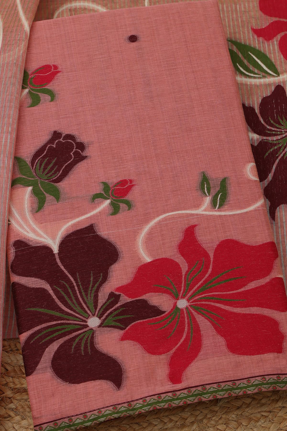 Soch Womens Blush Pink Chanderi Floral Print Unstitched Dress Material With Zari Woven