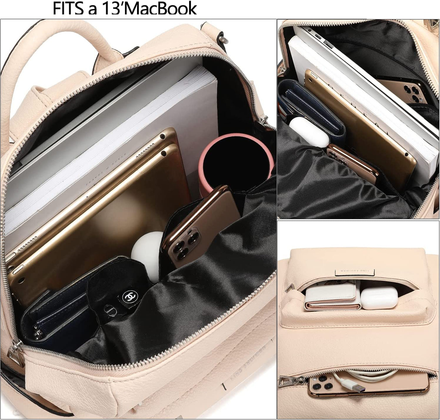 MomsyStore Leatherette Backpacks For Girls and Women For Daily Travel And Offices (CreamL)