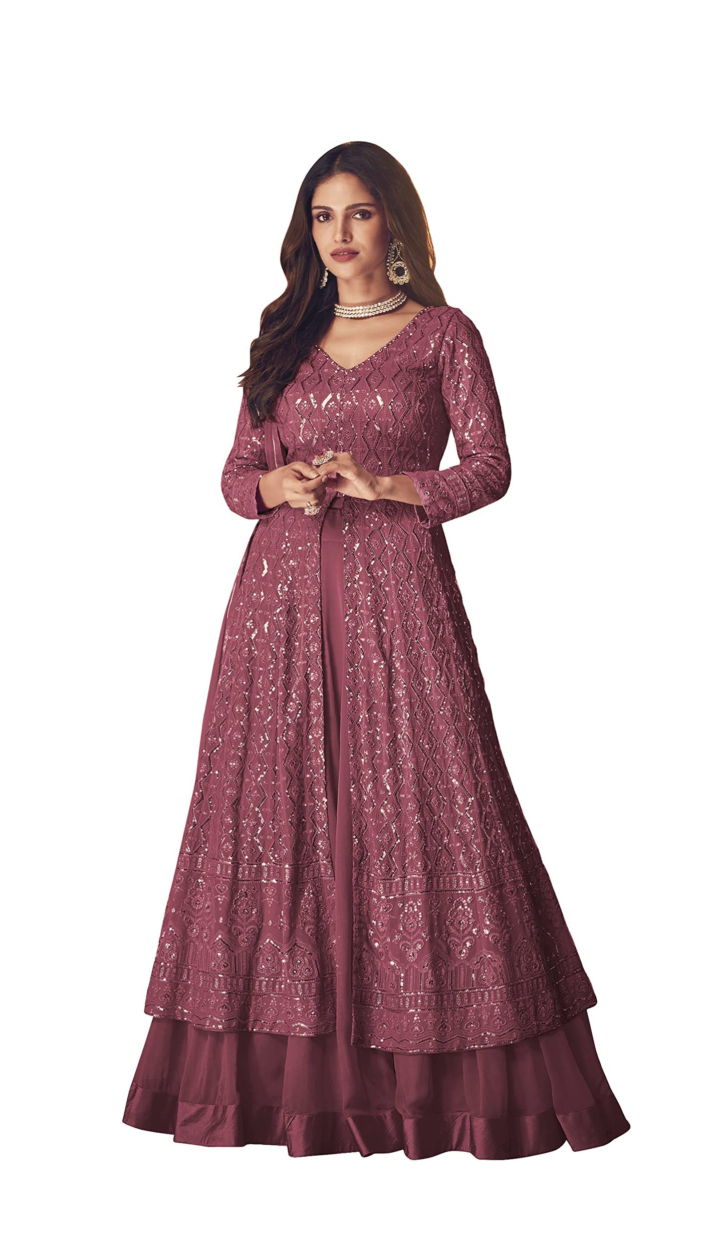 RUDRAPRAYAG women's Heavy Faux Georgette Anarkali Gown with Embroidered and Sequence work (Semi Stitched,Pink)