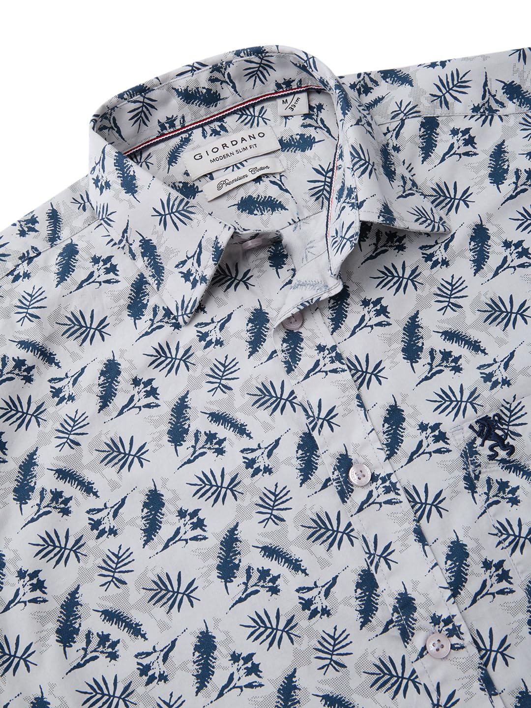 Giordano Men's Grey Slim Fit Cotton Printed Long Sleeves Casual Shirt with Chest Pocket