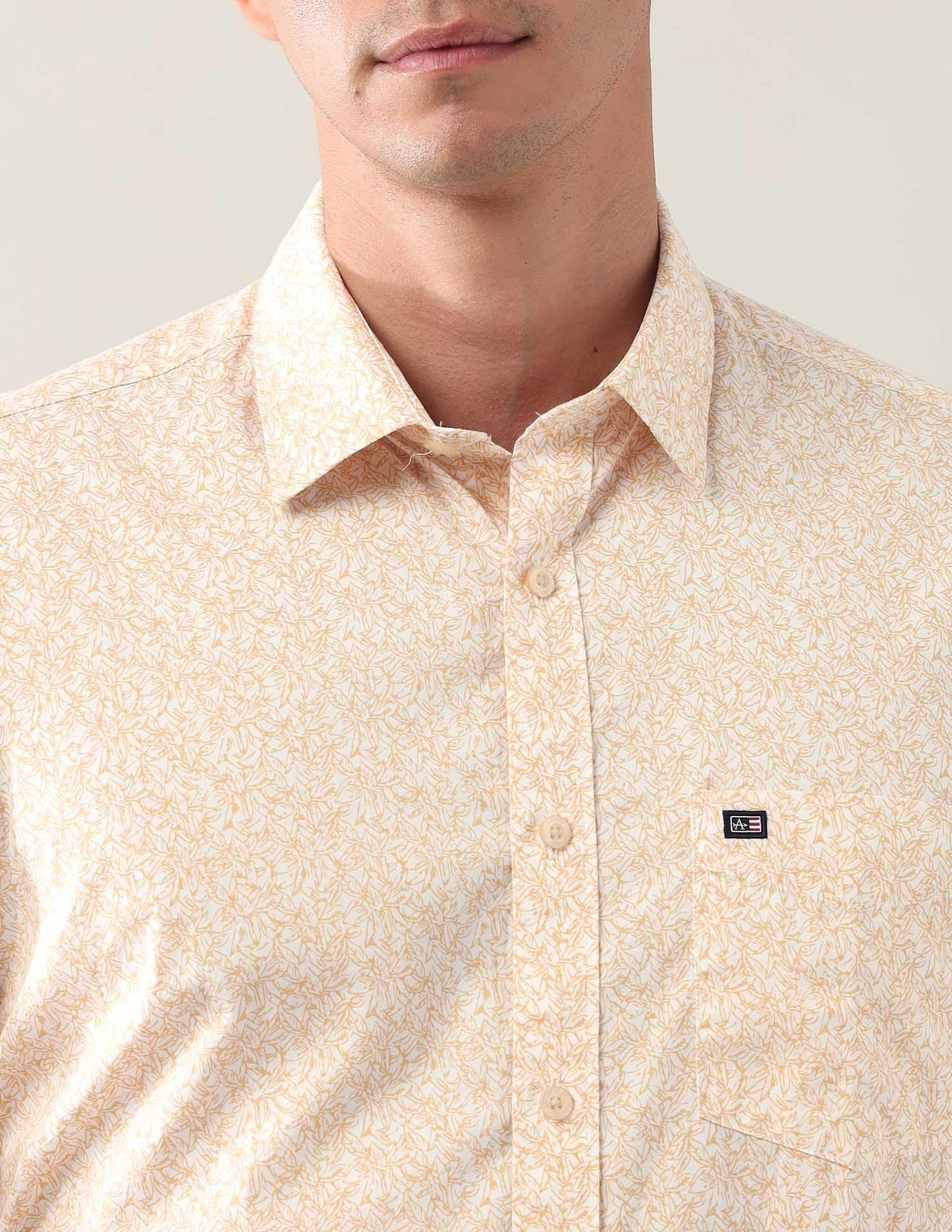 Arrow Sport Men's Leaves Regular Fit Shirt (ASAJSH1656_Light Yellow