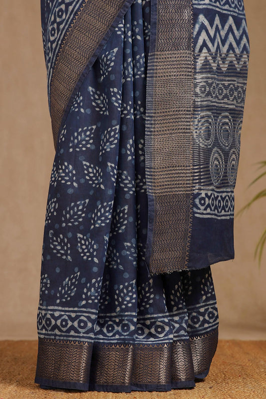 Soch Womens Indigo Viscose Block Print Saree