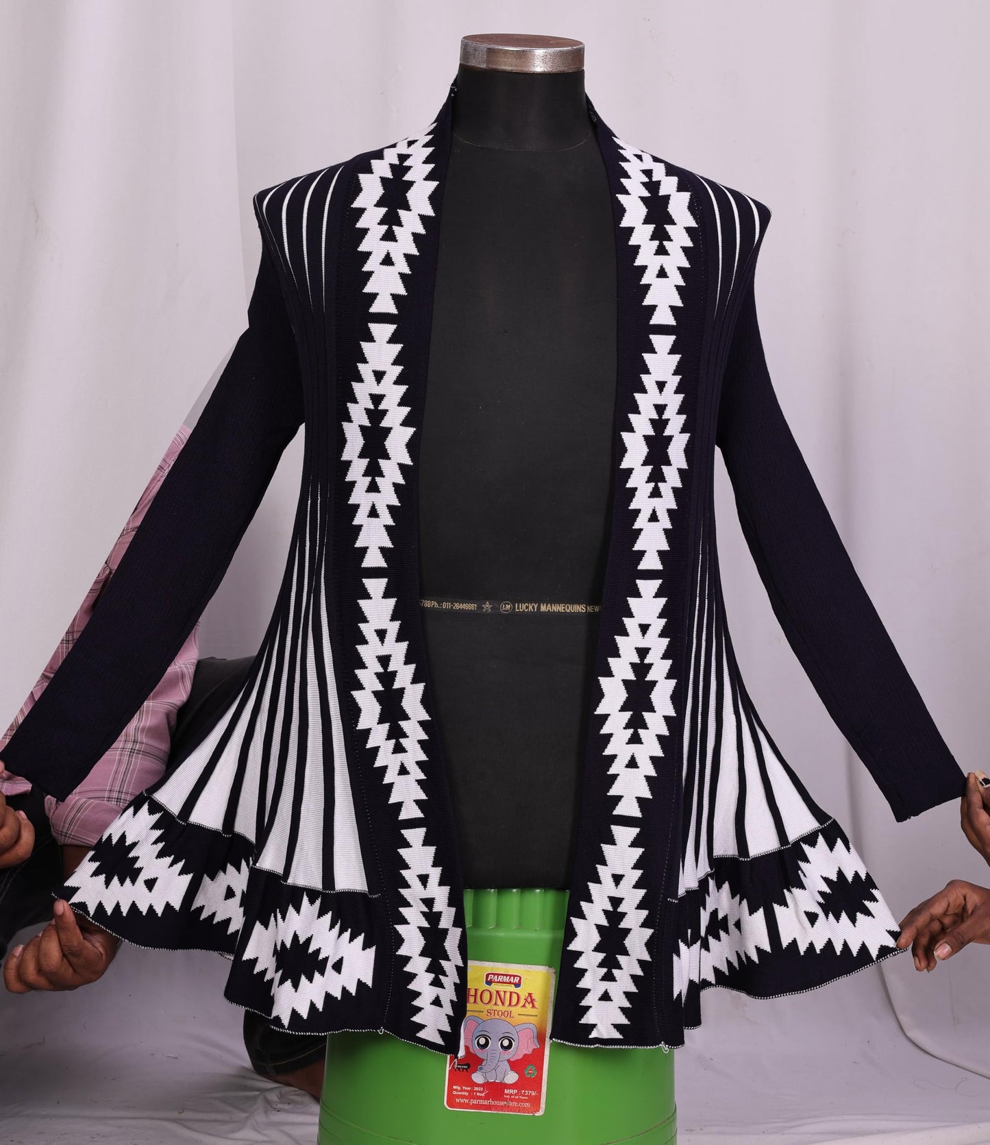 ICW Women's Knitted Stretchable Cardigan Front-Open Full Sleeve Winter Long Shrug Jacket (ONE Size FIT to 32-38 INCH Bust) (Blue 5)