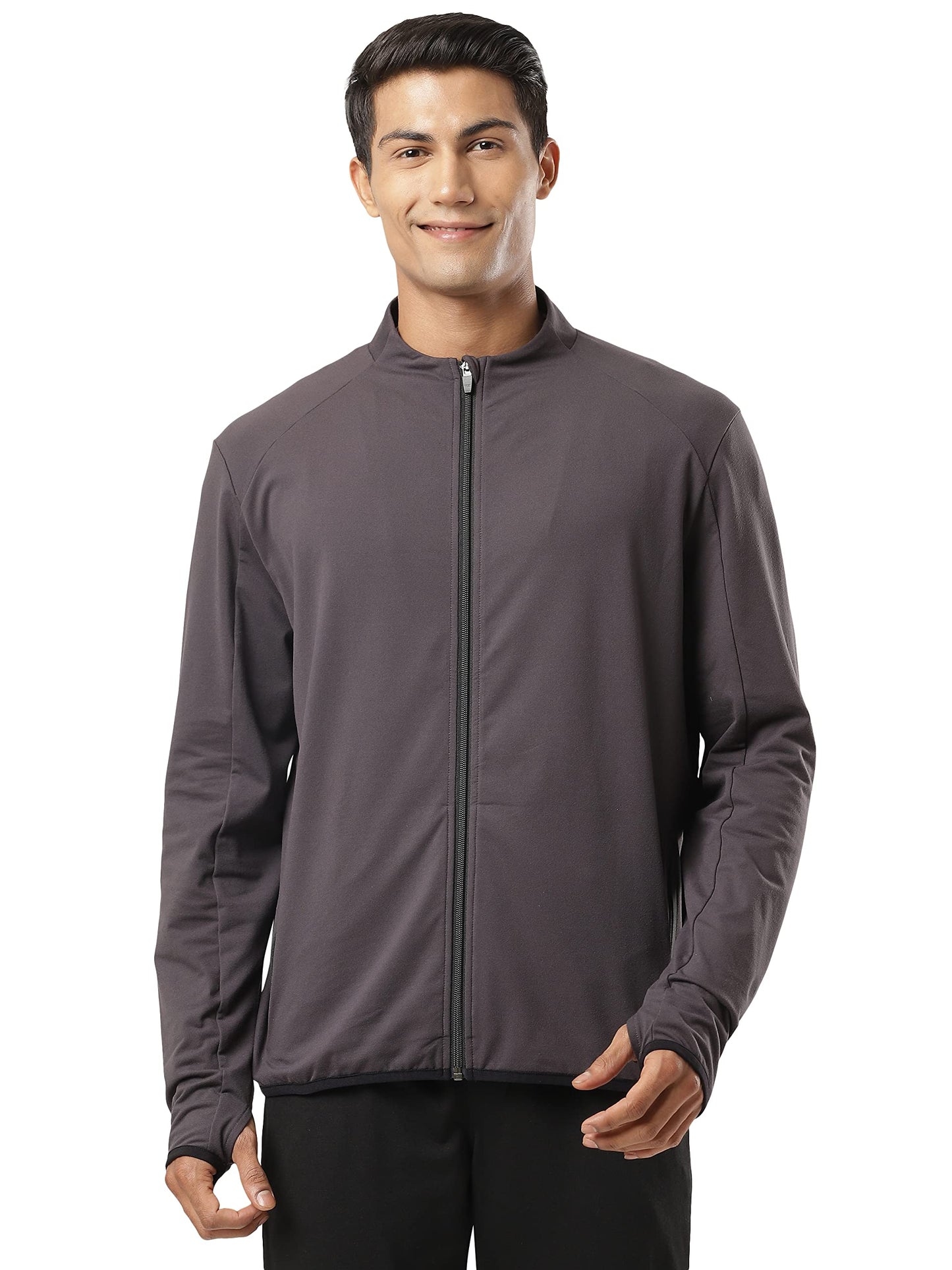 Jockey SP17 Men's Soft Touch Microfiber Elastane Stretch Thumbhole Jacket with Stay Dry Treatment_Obsidian_M