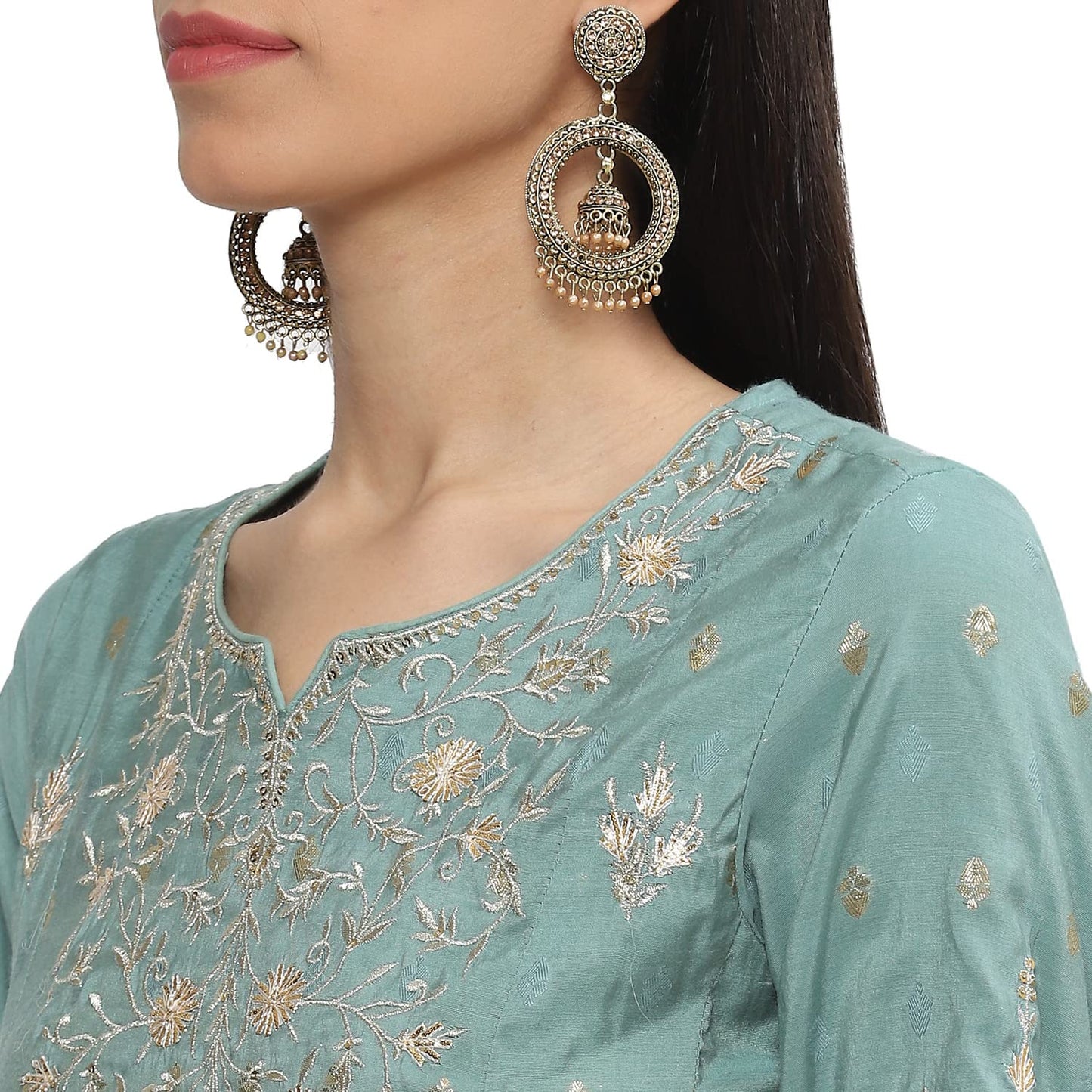 BIBA Cotton Blend Women Embroidery Relaxed Salwar Kurta Dupatta(Skdkiran8469_Sap Green_38)