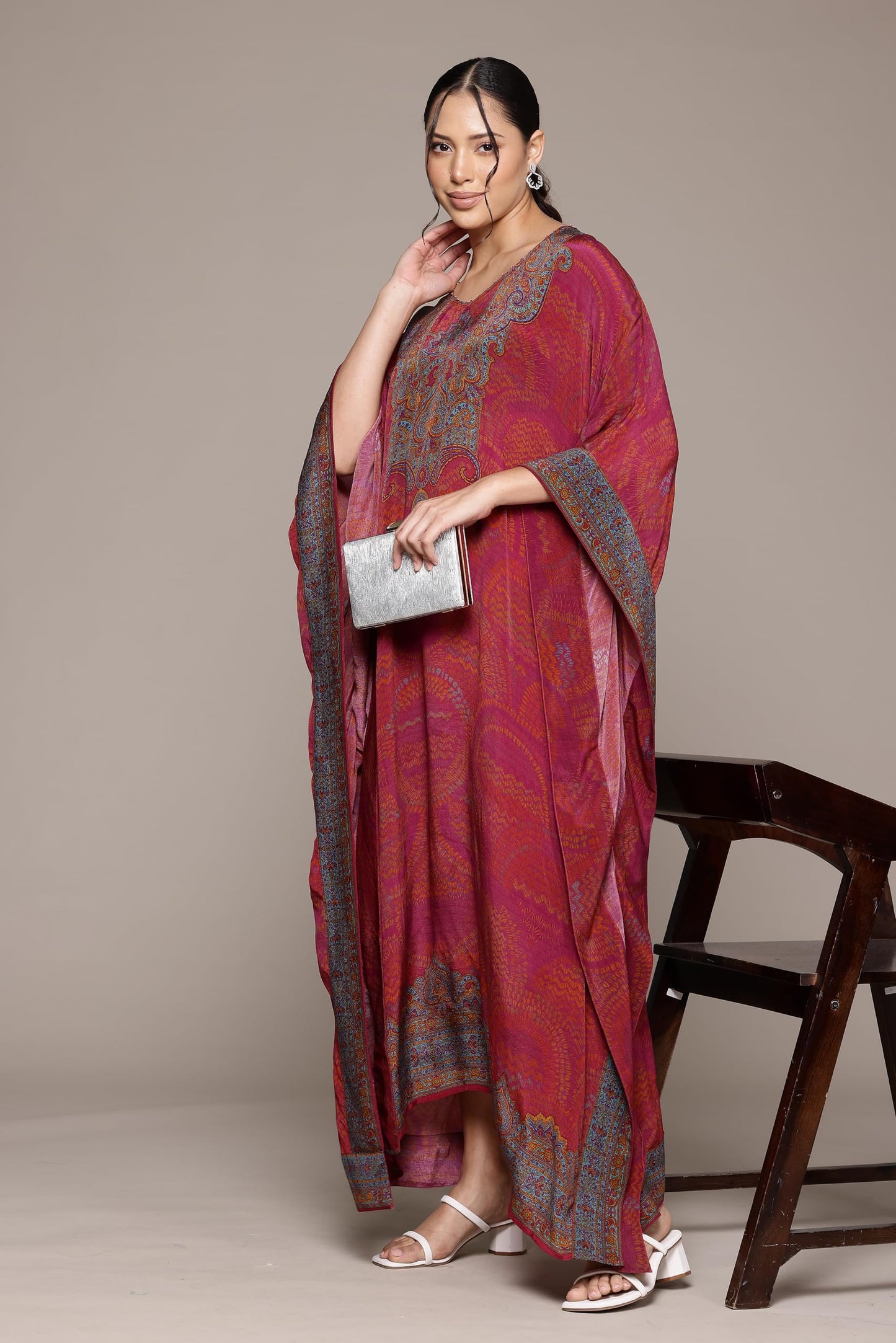 Ritu Kumar Pink Aboriginal Kaftan Dress with Camisole