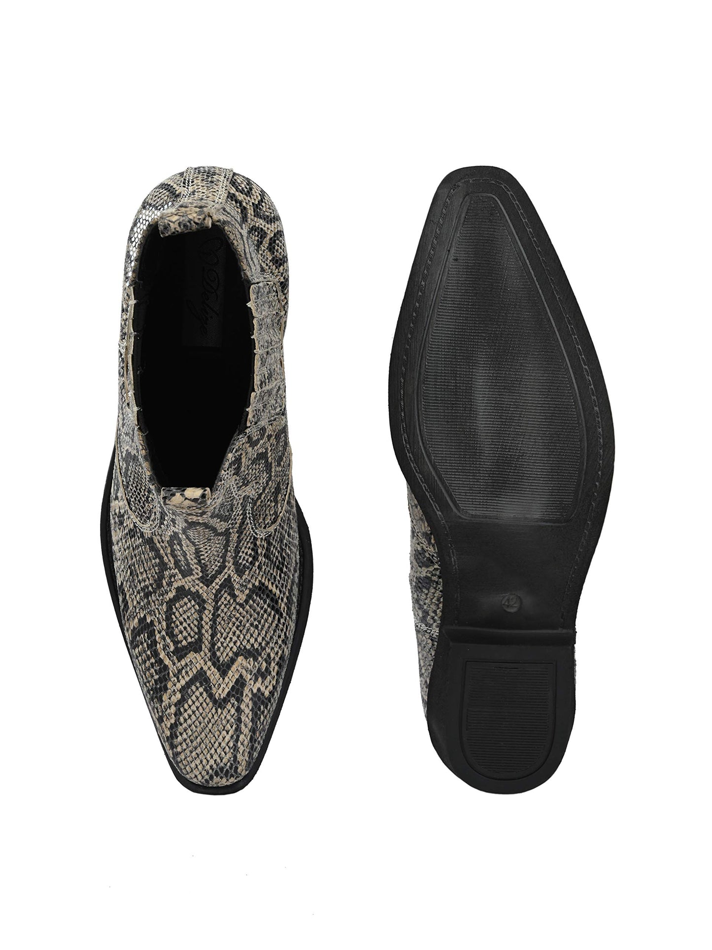 Delize Men's Grey Snake Printed Ankle Boots