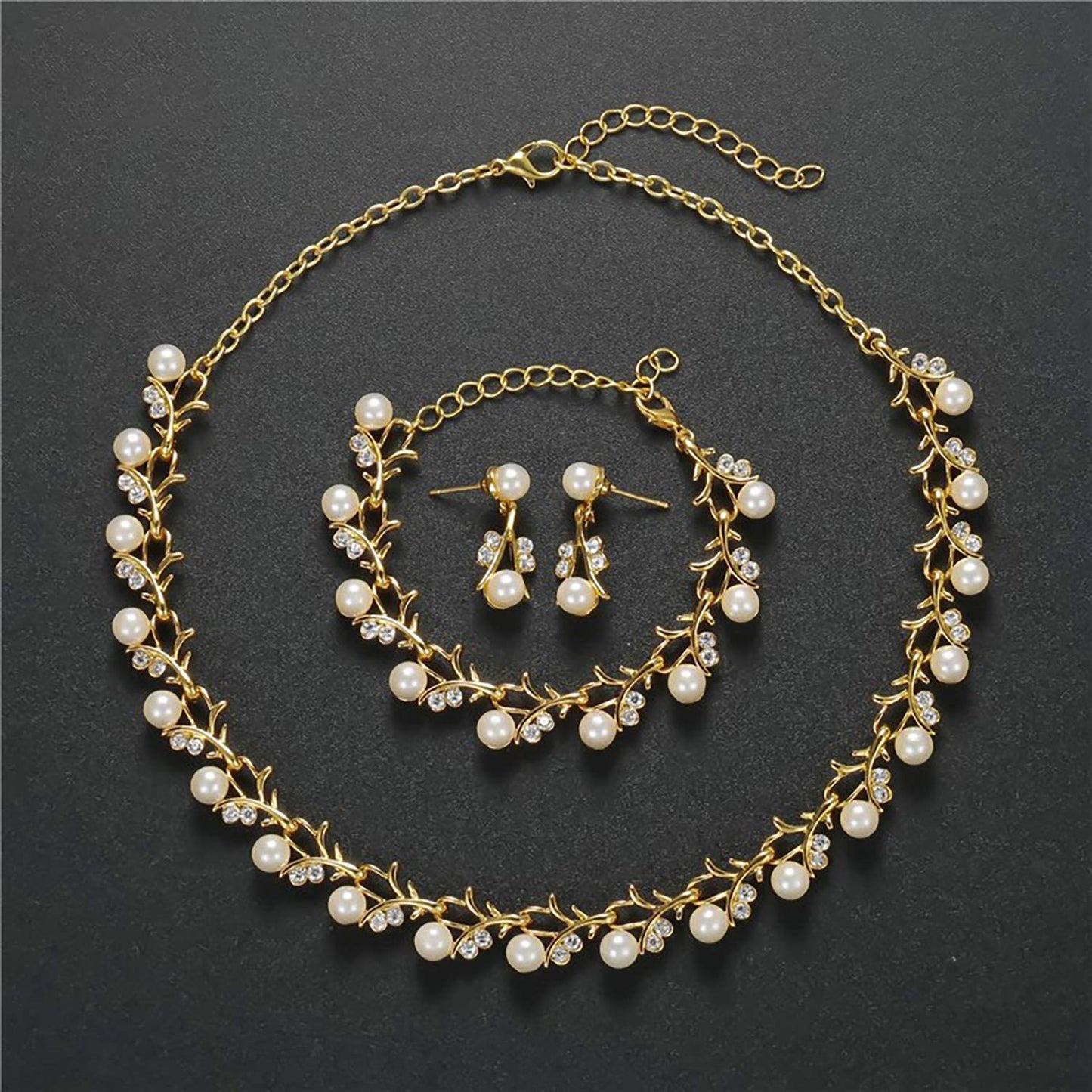 Shining Diva Fashion Latest Stylish Design Fancy Combo Pearl Earrings Bracelet Necklace Jewellery Set for Women and Girls (sd10333s)