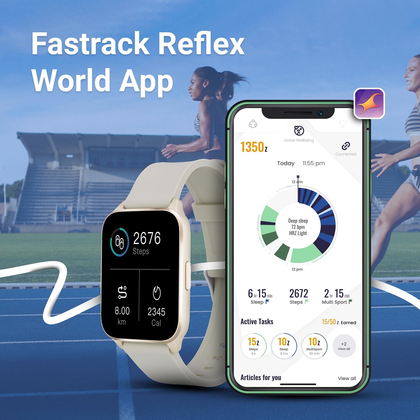 Fastrack New Reflex Beat+ Smartwatch|1.69 Ultravu Display|500 Nits Brightness|60 Sports Modes|100+ Watchfaces|24 * 7 Hrm|Unisex|Sleep Tracker|Music & Camera Control|Upto 5 Days Battery|Ip68, Beige