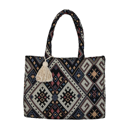 ENSAC Tote Bag for Women – Ethnic Embroidered Shoulder Bag with Tassel | Stylish Large Handbag for Office, College & Casual Outings