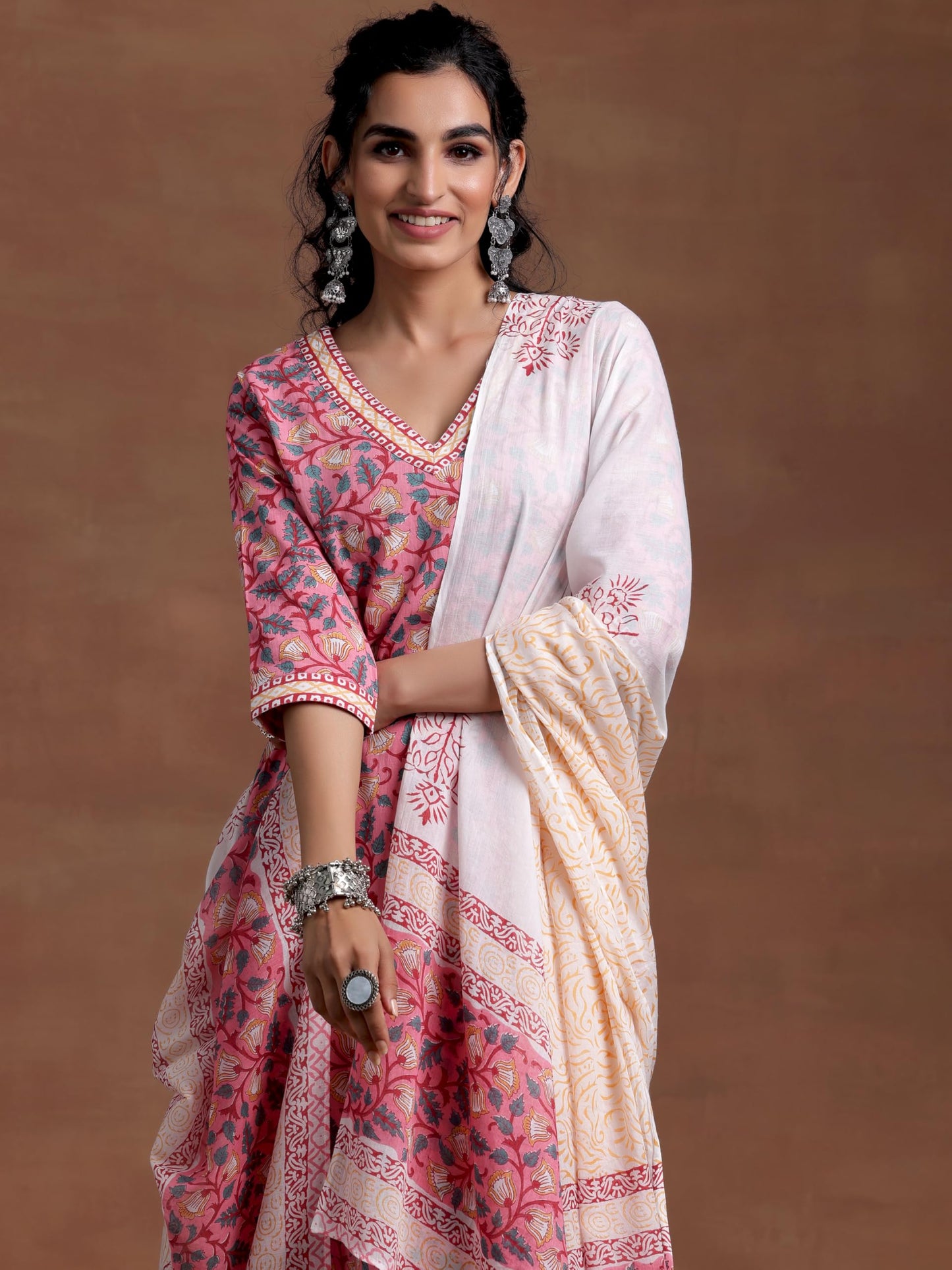 Libas Womens Printed Cotton Straight Kurta With Salwar and Dupatta