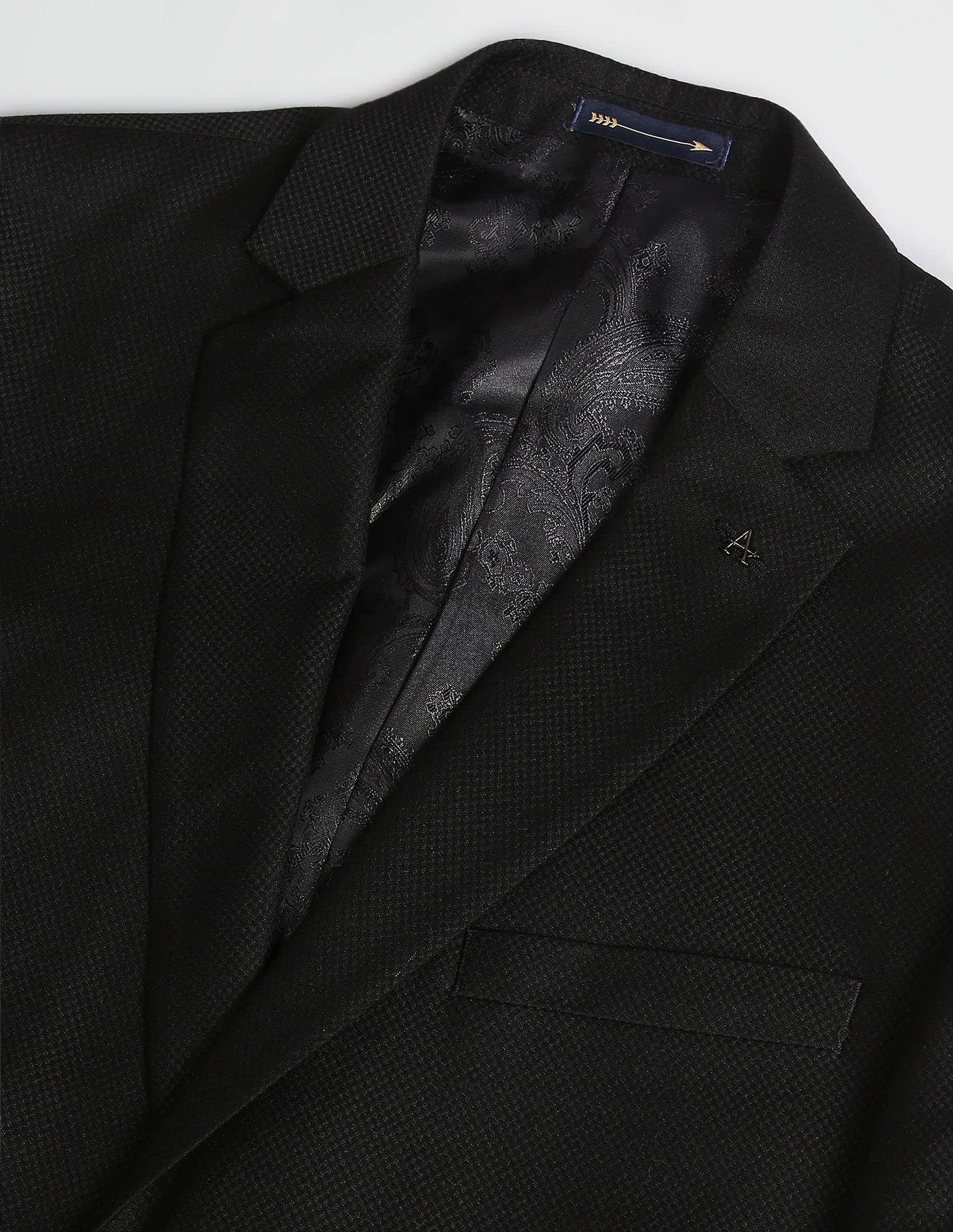 Arrow Men's Rayon Notch Lapel Collar Patterned Dobby Three Piece Suit (ARAFSU5515_Black