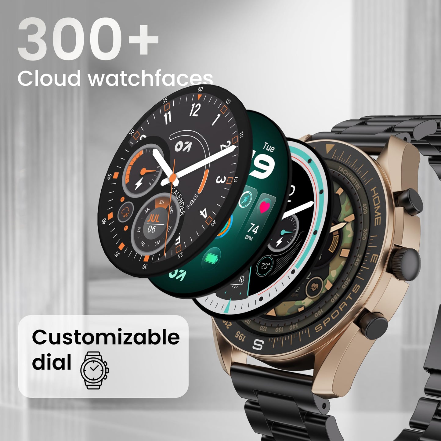 GOBOULT Mirage Smart Watch 1.39''HD Screen, Bluetooth Calling, IP67, Zinc Alloy Frame, 500 Nits Brightness, AI Voice Assistant, SpO2 Monitoring, 120+ Sports Mode (Inox Steel)