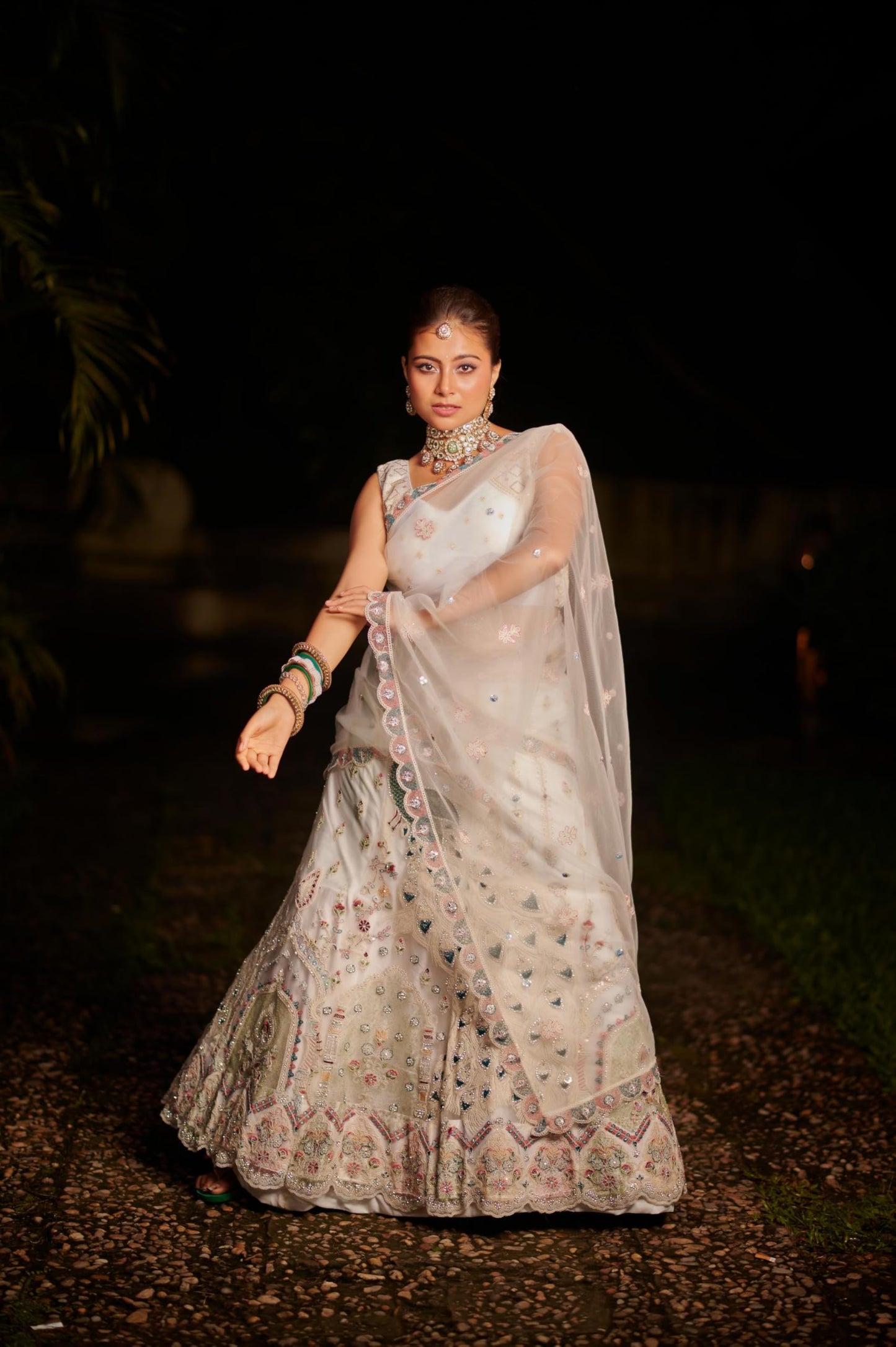 House of Bansal Royal Ivory Lehenga Set, Embellished with Crystals and Threadwork