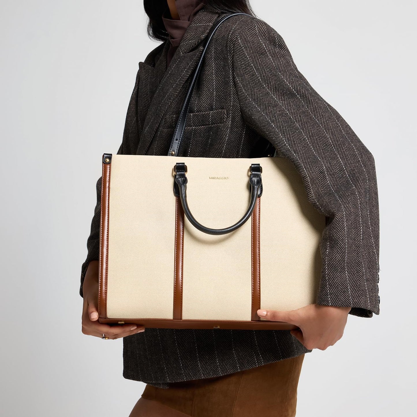 Miraggio Beverly Canvas Laptop Tote Bag | Fits Upto 16 Inches Laptop | Shoulder Bag For Women Office Use | Office Bag For Women Stylish