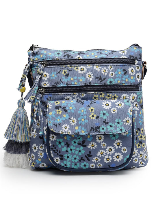 Anekaant Lush Grey & Multi Floral Printed Polycotton Sling Bag