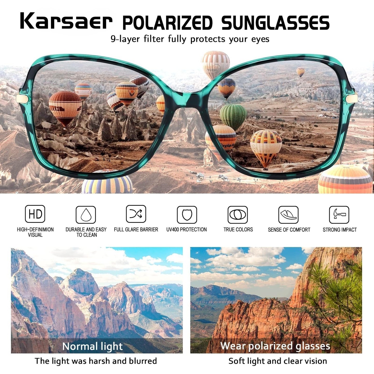 Karsaer Vintage Polarized Sunglasses Cat Eye Ladies Sunglasses Oval sunglasses for Women Stylish E1055