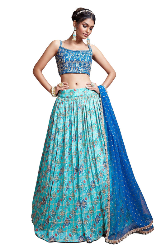 Zeel Clothing Women's Silk Embroidered Semi-Stitched Lehenga Choli with Dupatta (109-SKyBlue-Wedding-Bridal-Latest-Lehenga; Free Size)