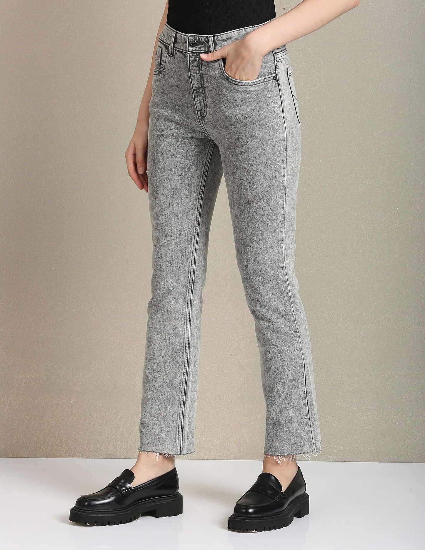 U.S. POLO ASSN. Women's Bootcut Fit Acid Wash Jeans (UWAW23JN063_Grey_34)