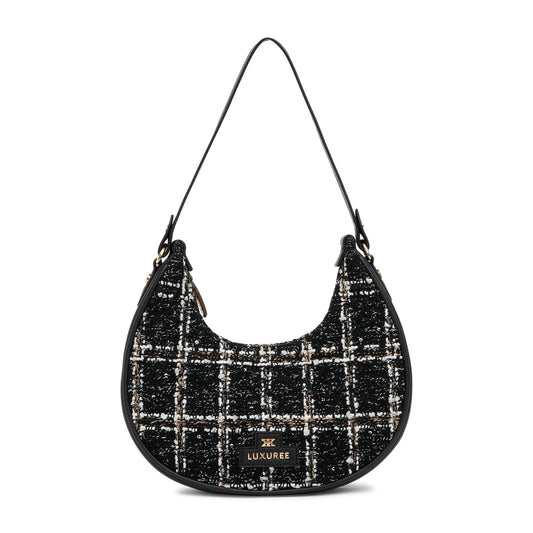 KLEIO Tweed Shoulder Hand Bag for Women Girls with a Zip Closure