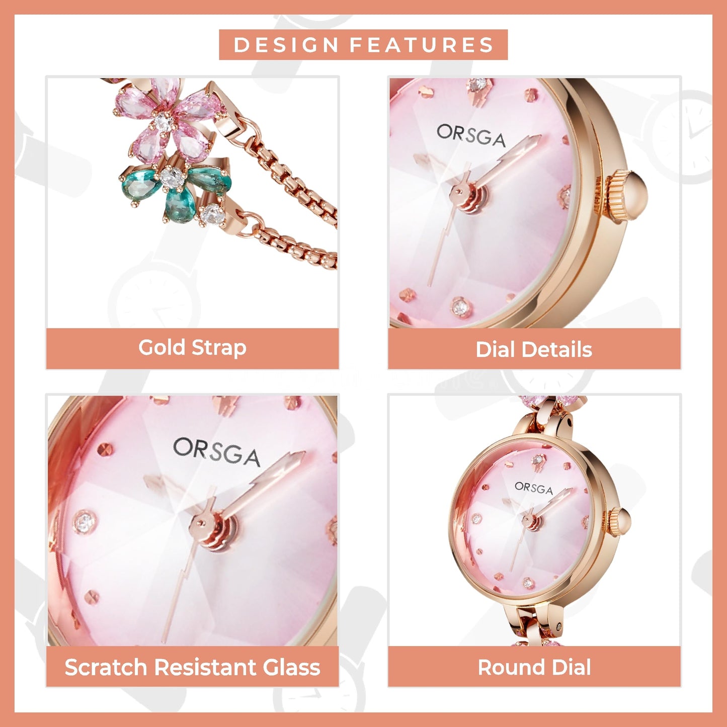 ORSGA Stainless Steel Fleur Bracelet Watch for Women - Analog Wrist Ladies Watch, Latest & Stylish, Rose Gold Band, Pink Dial