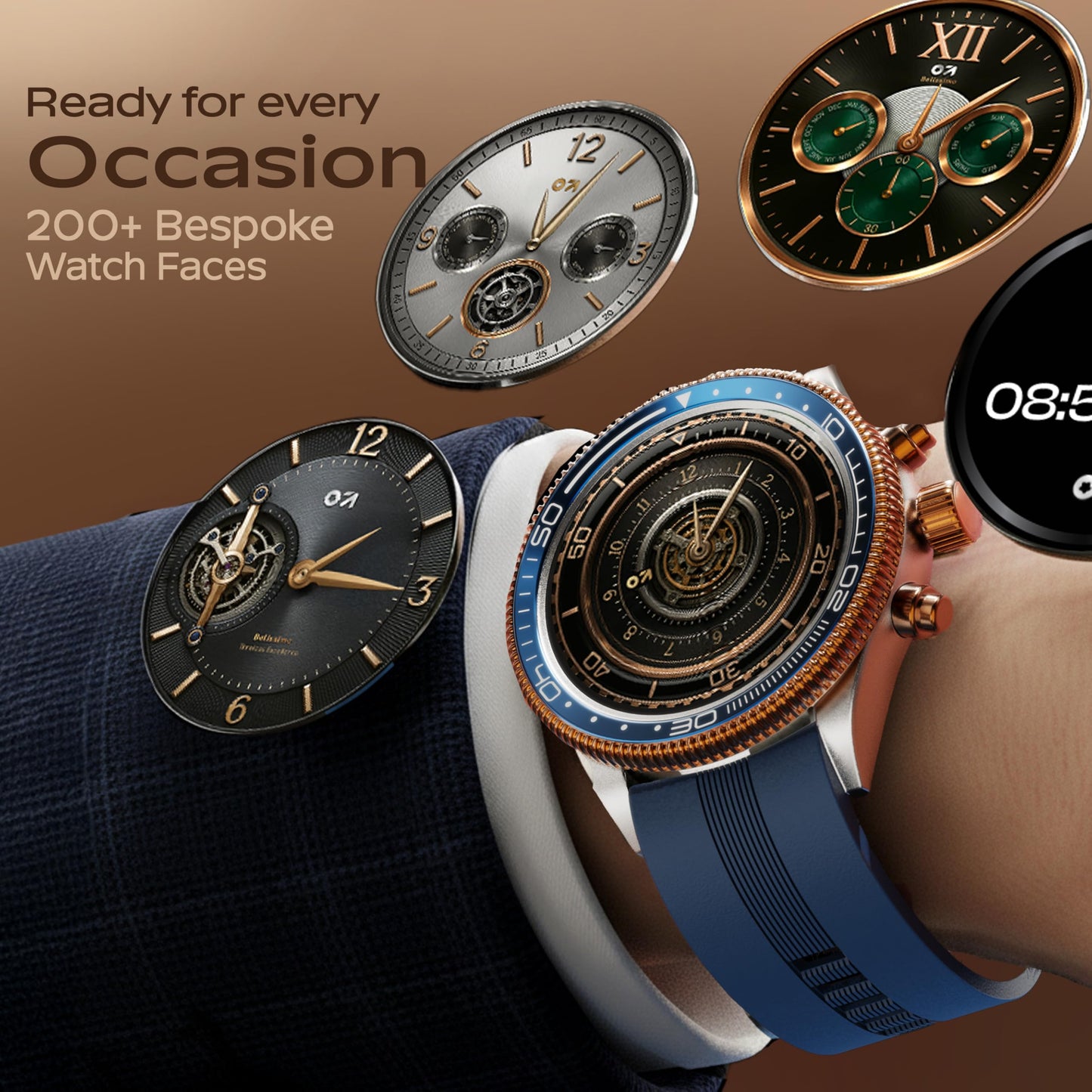 GOBOULT Newly Launched Saber Smart Watch 1.43'' AMOLED Display, BT Calling, Rotating Bezel, 200+Watchfaces, 700 Nits Brightness, AI Voice Assistant, SpO2 Monitoring, 120+ Sports Mode (Blue)