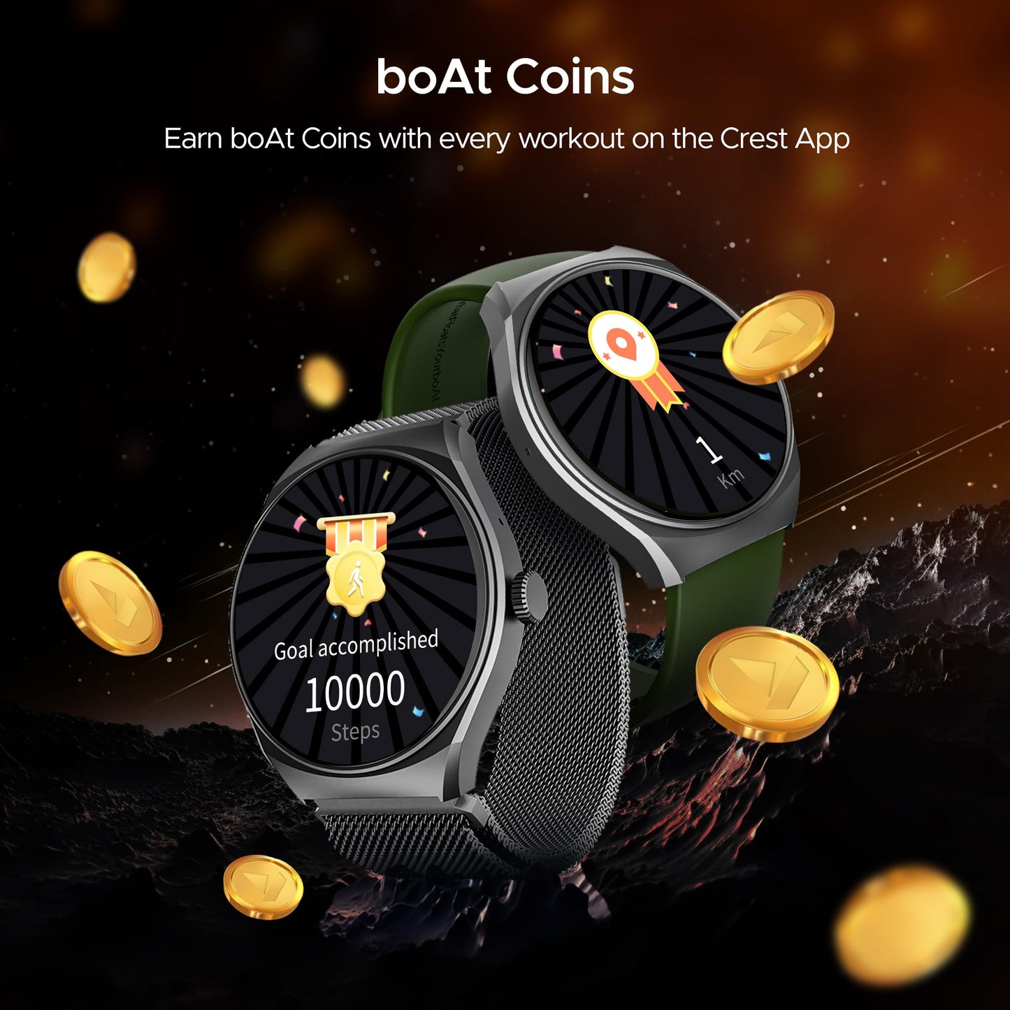 boAt Lunar Comet with 1.39" HD Display, Advanced Bluetooth Calling, Functional Crown, Multiple Sports Mode,100 Watch Faces, HR & SpO2 Monitoring,IP67, Smart Watch for Men & Women(Olive Green)