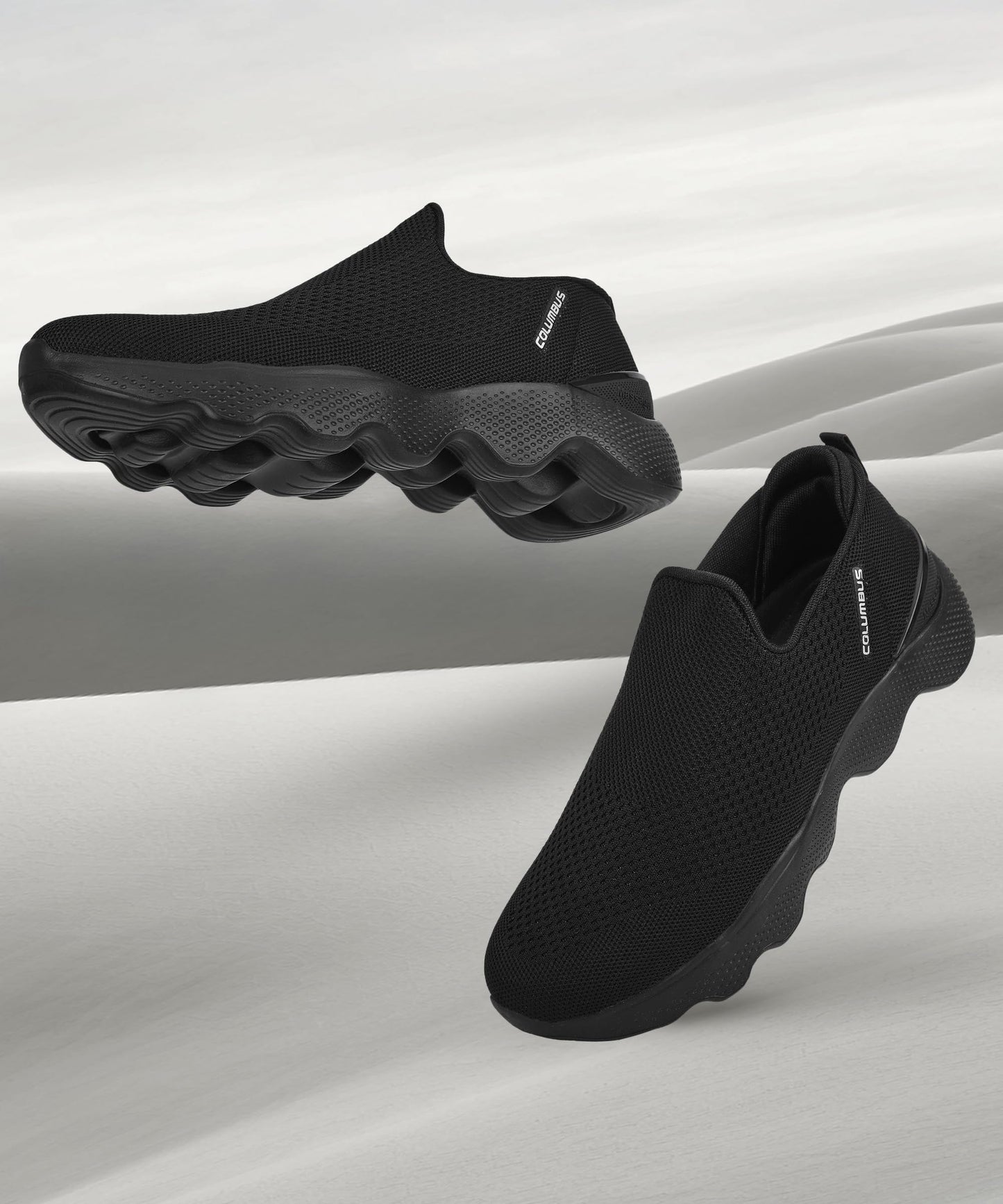 Columbus MASSAGER-01 Sports Shoes - Running Shoes|Walking Shoes| Training & Gym Shoe | Outdoors Shoe for Men (Black & Silver),UK-7