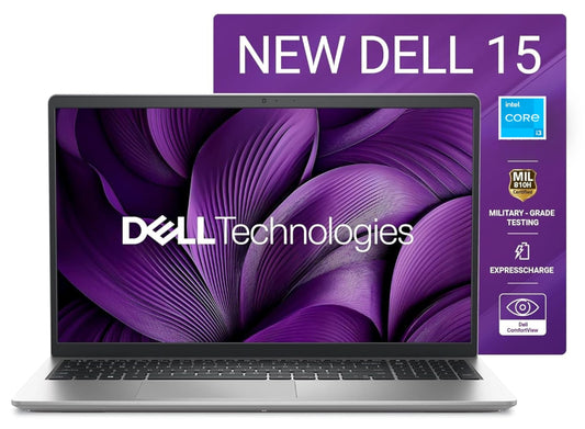 New Dell 15 Laptop, 14th Gen Intel Core 3 Processor, 8GB, 512GB,Intel UHD Graphics Graphics, 15.6" FHD 120Hz IPS 250 nit Display, Standard Keyboard, Win 11 + Office H&S 2024, Platinum Silver, 1.63kg