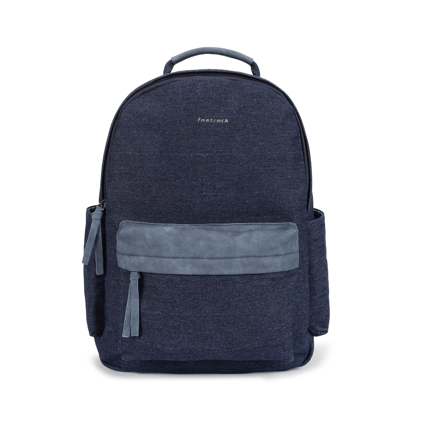 Fastrack True Denim backpack | 14-Inch Laptop Compatible | Sturdy Build | Dual Bottle Holders | Organizer Pocket | Zipper Closure | Natural Indigo Denim (Color May Transfer) | 6-Month Warranty
