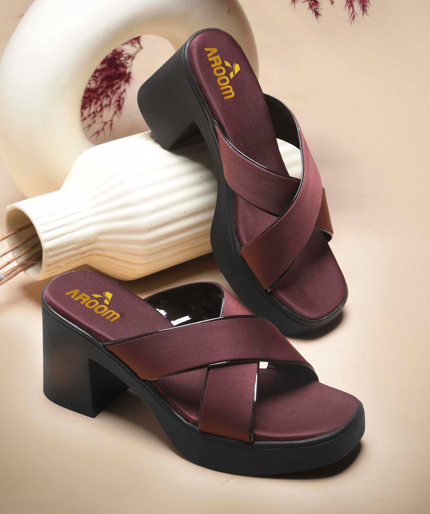 AROOM Women Block Heel sandals Comfort and Soft Block Heel Slippers for Girls (Brown, UK Footwear Size System, Adult, Women, Numeric, Medium, 7)