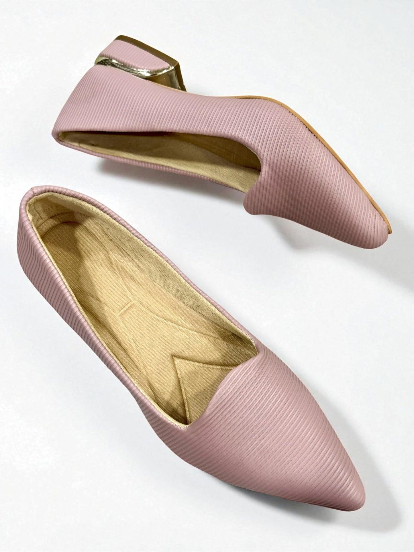 RJ FOOTWEAR Women's Pointed Toe Belly with Golden Block Heel | Party & Office Wear Slip-On Shoes