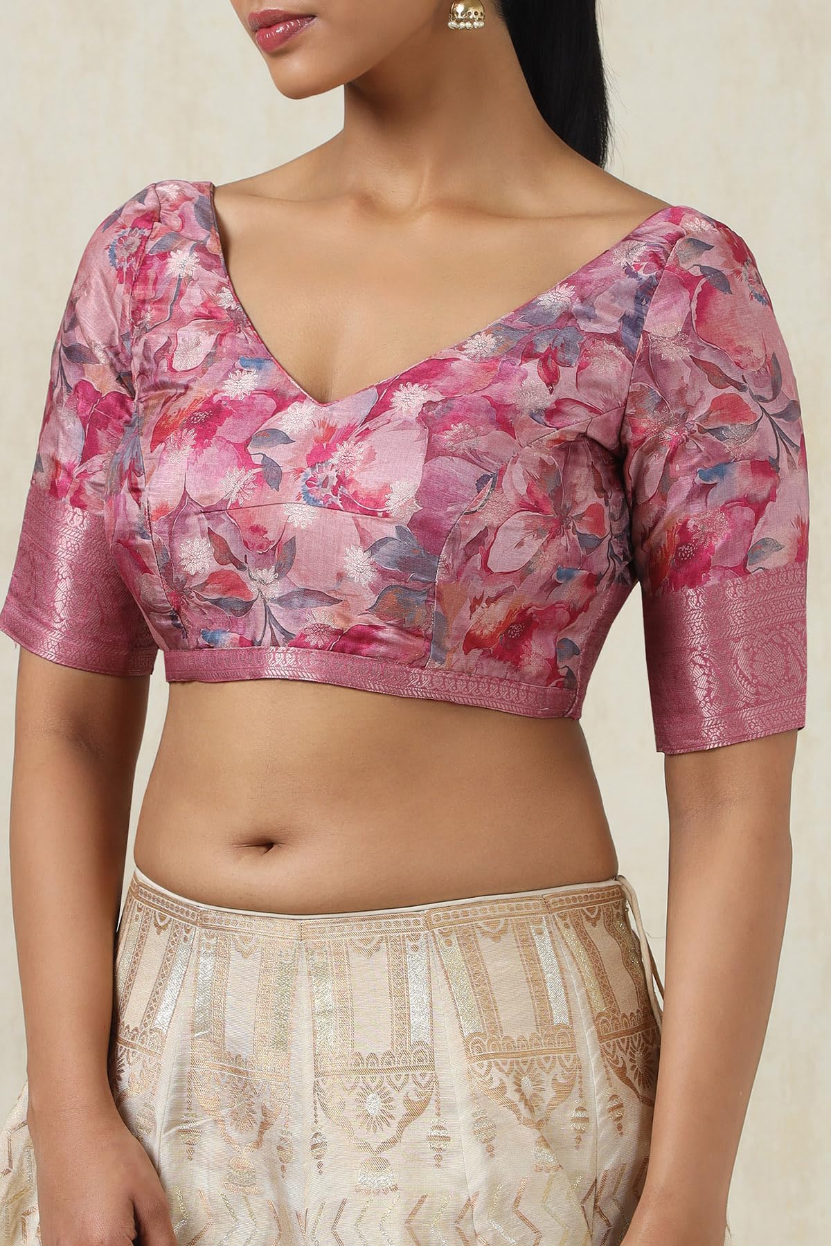 Soch Womens Multicolour Tussar Floral Print Saree