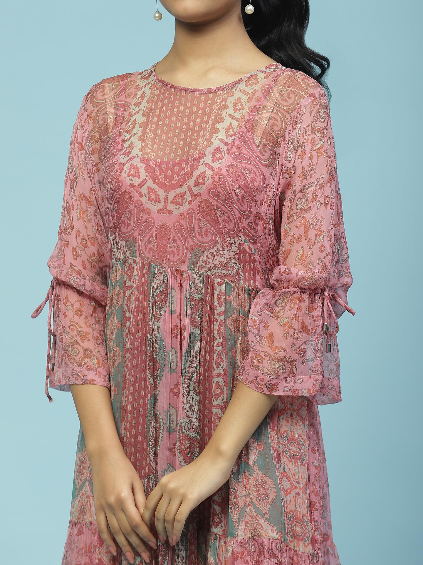 Aarke Ritu Kumar Pink Paisley Print Short Dress with Camisole