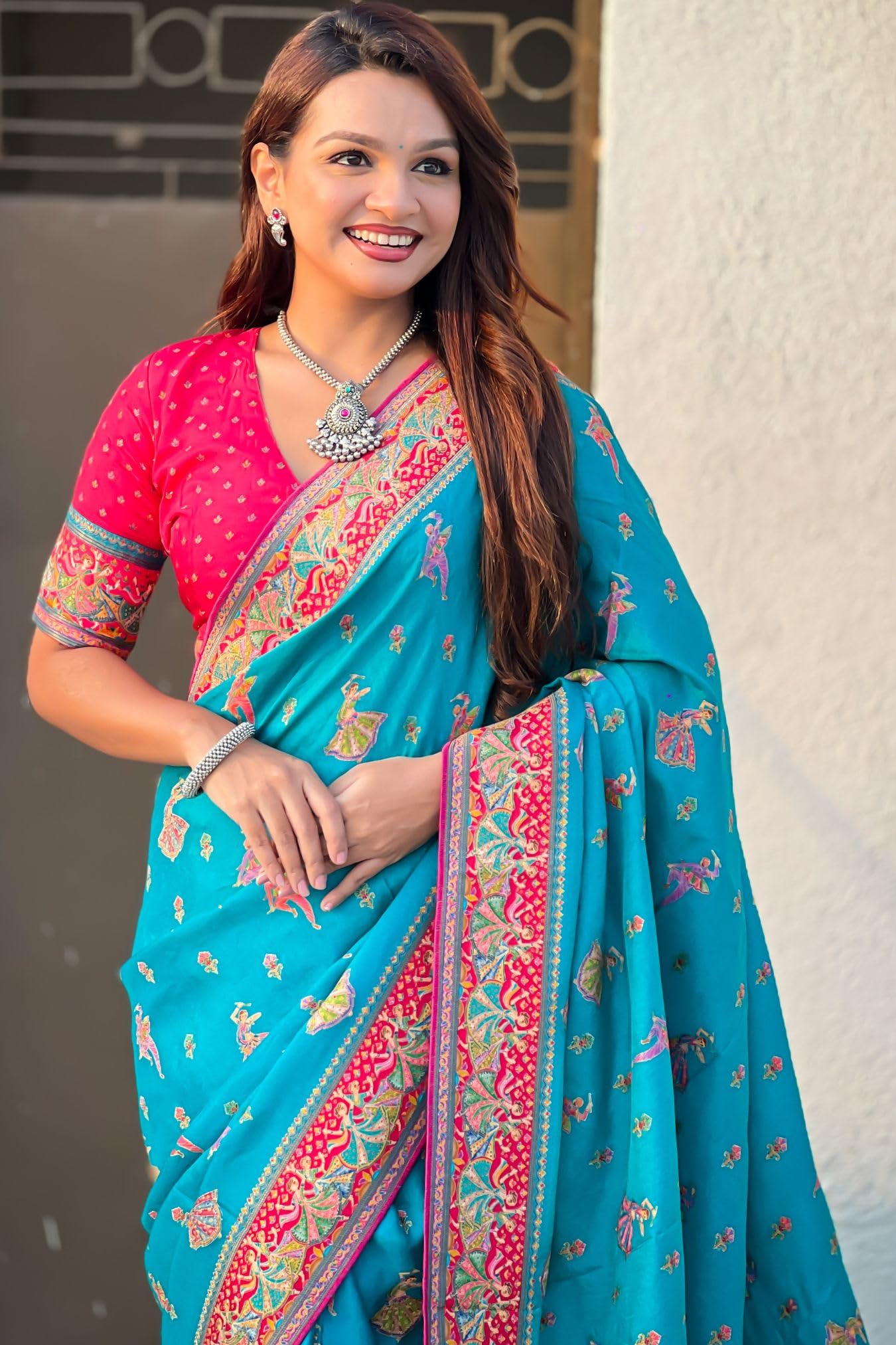 SGF11 Women's Kanjivaram Pure Soft Silk Position Printed Saree With Blouse Piece (Light Blue)