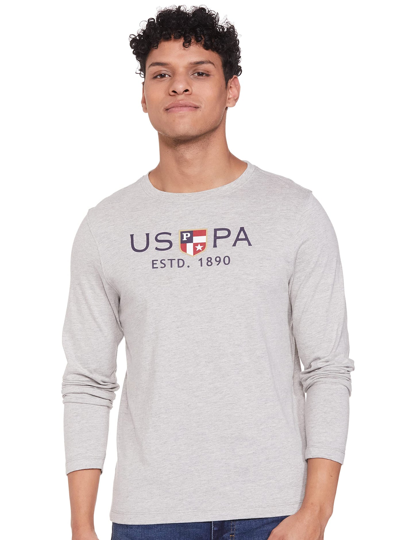 US Polo ASSN. Full Sleeve Round Neck T Shirts, M (USTSHS1388_Grey_M)