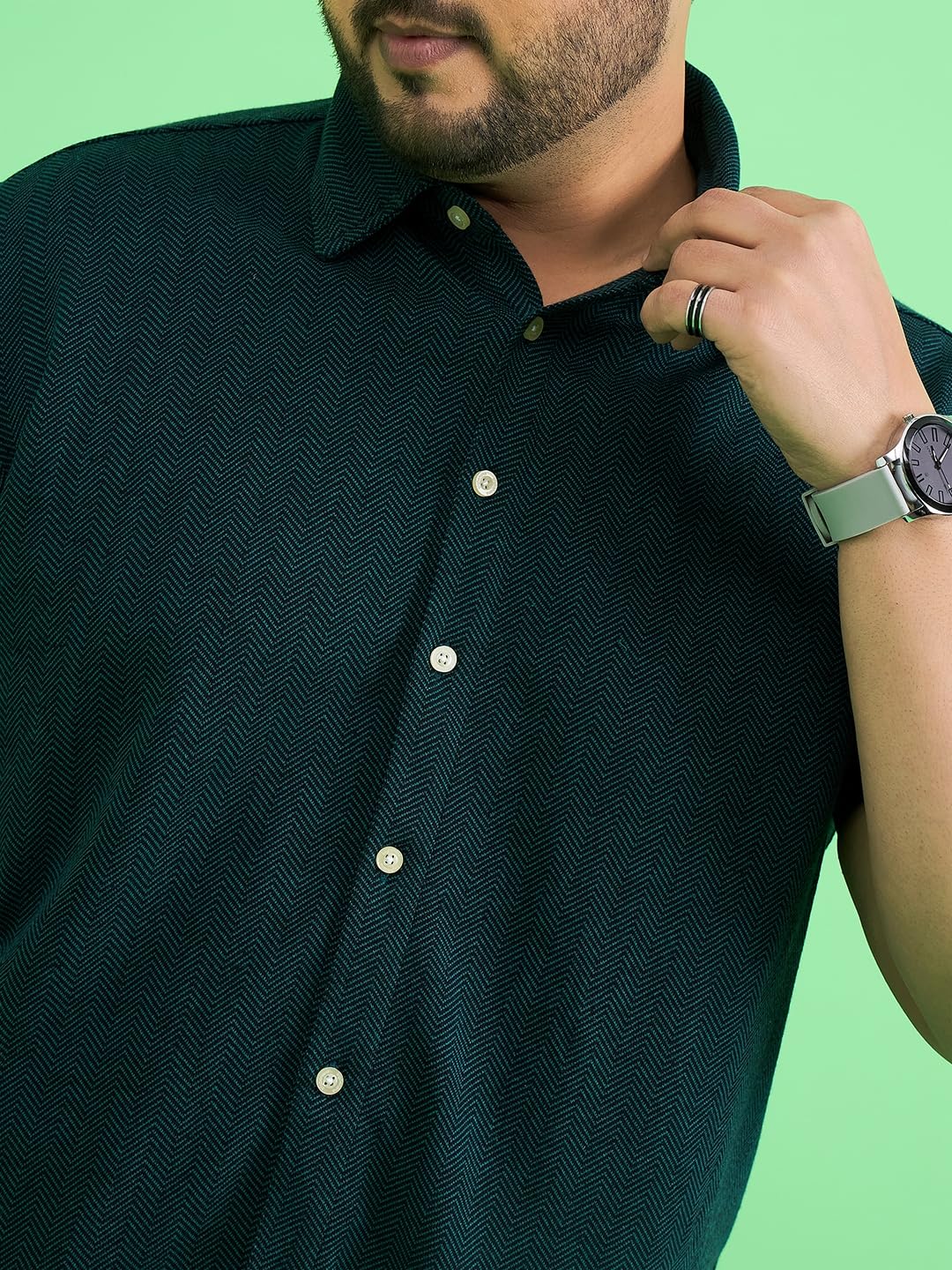 Bigbanana Men's Plus Size Teal Solid Shirt (Vortex,Teal,5XL)