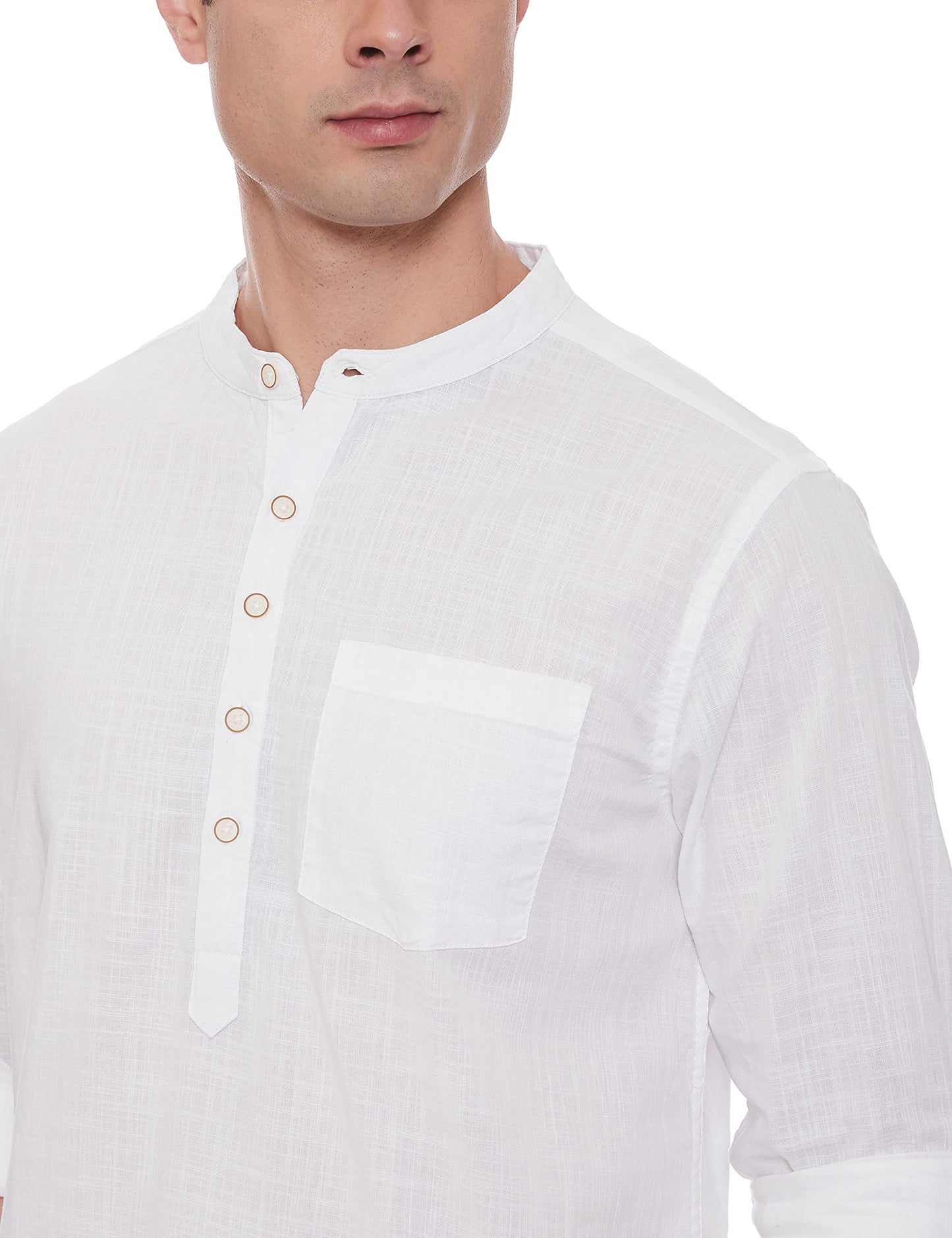 Max Men's Full Sleeves Mandarin Collar Solid Regular Fit Cotton Kurta White