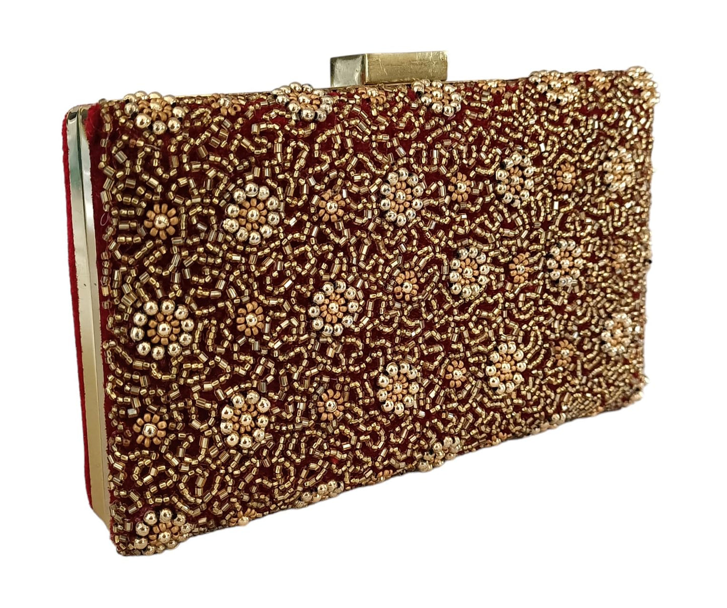 DUCHESS Women's Embroidered Maroon Clutch Purse Bag