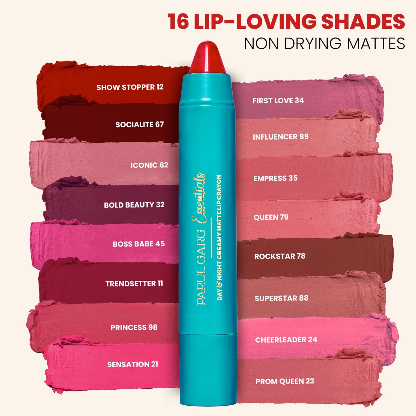 Parul Garg Beauty Creamy Matte Lip Crayon | Soft Matte & Hydrating Formula with Almond Oil & Vitamin E | Rich Pigment & Comfortable Wear | 100% Vegan (First Love 34)