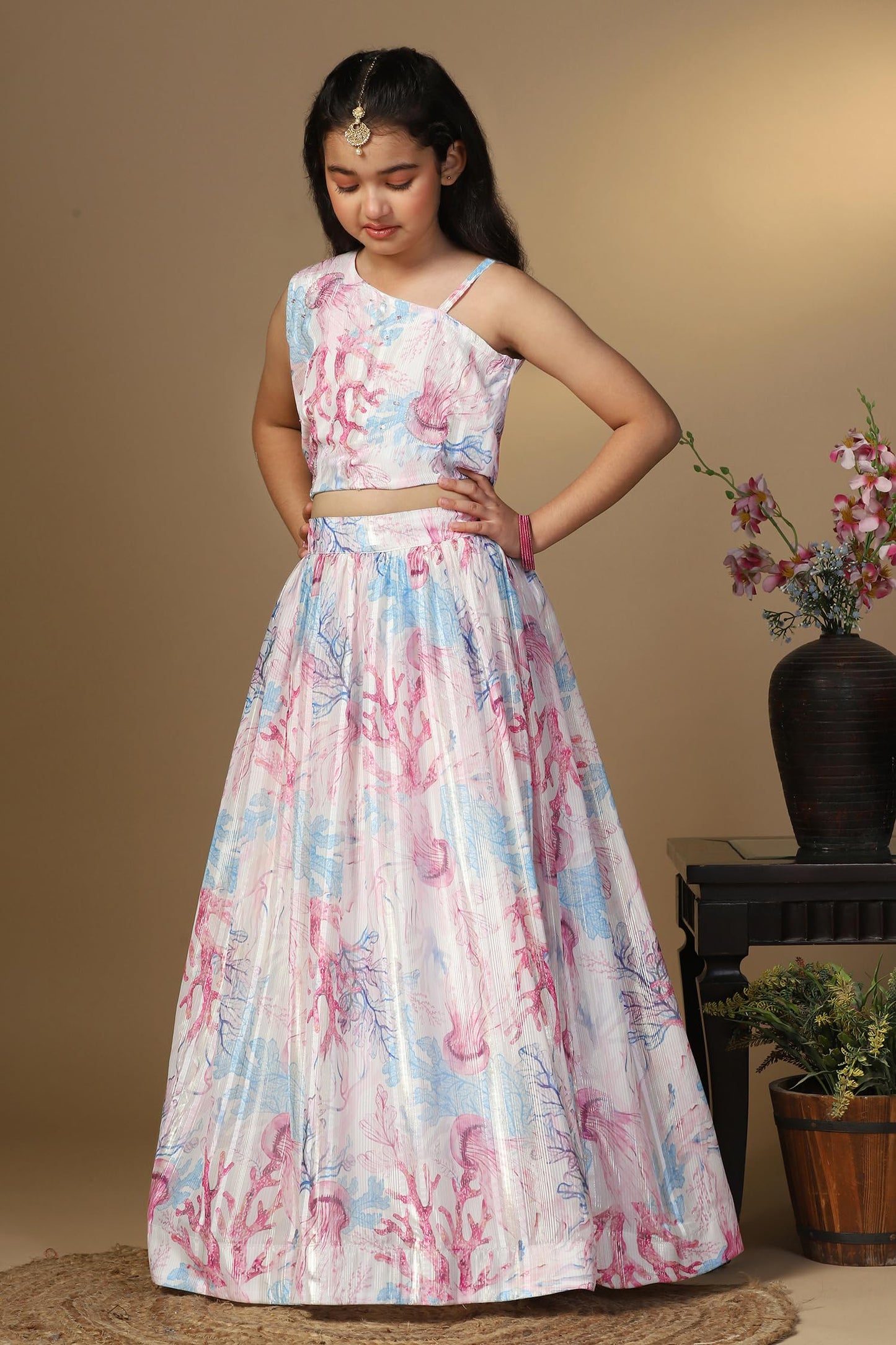 Jwalin Girl’s Georgette Lehenga Choli|Kids Lehenga And Choli|Printed Lehenga Choli(JWGLGC00149 WHT 28_White_7-8 Yrs)