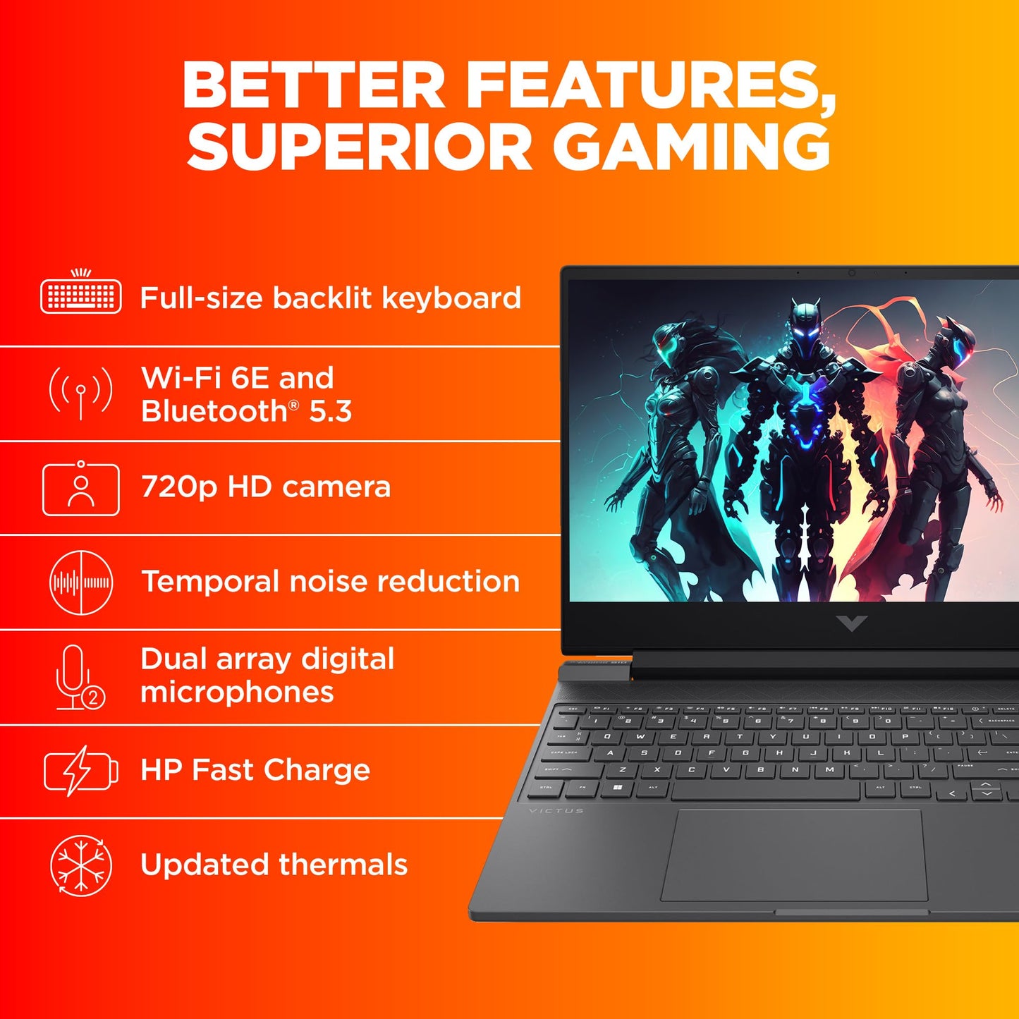 HP Victus, 13th Gen Intel Core i5-13420H, 4GB NVIDIA RTX 2050 Gaming Laptop (16GB RAM, 1TB SSD) 144Hz, IPS, 15.6"/39.6cm, Flicker-Free, Win11,Office21, Mica Silver, 2.3Kg, Enhanced Cooling, fa1307tx