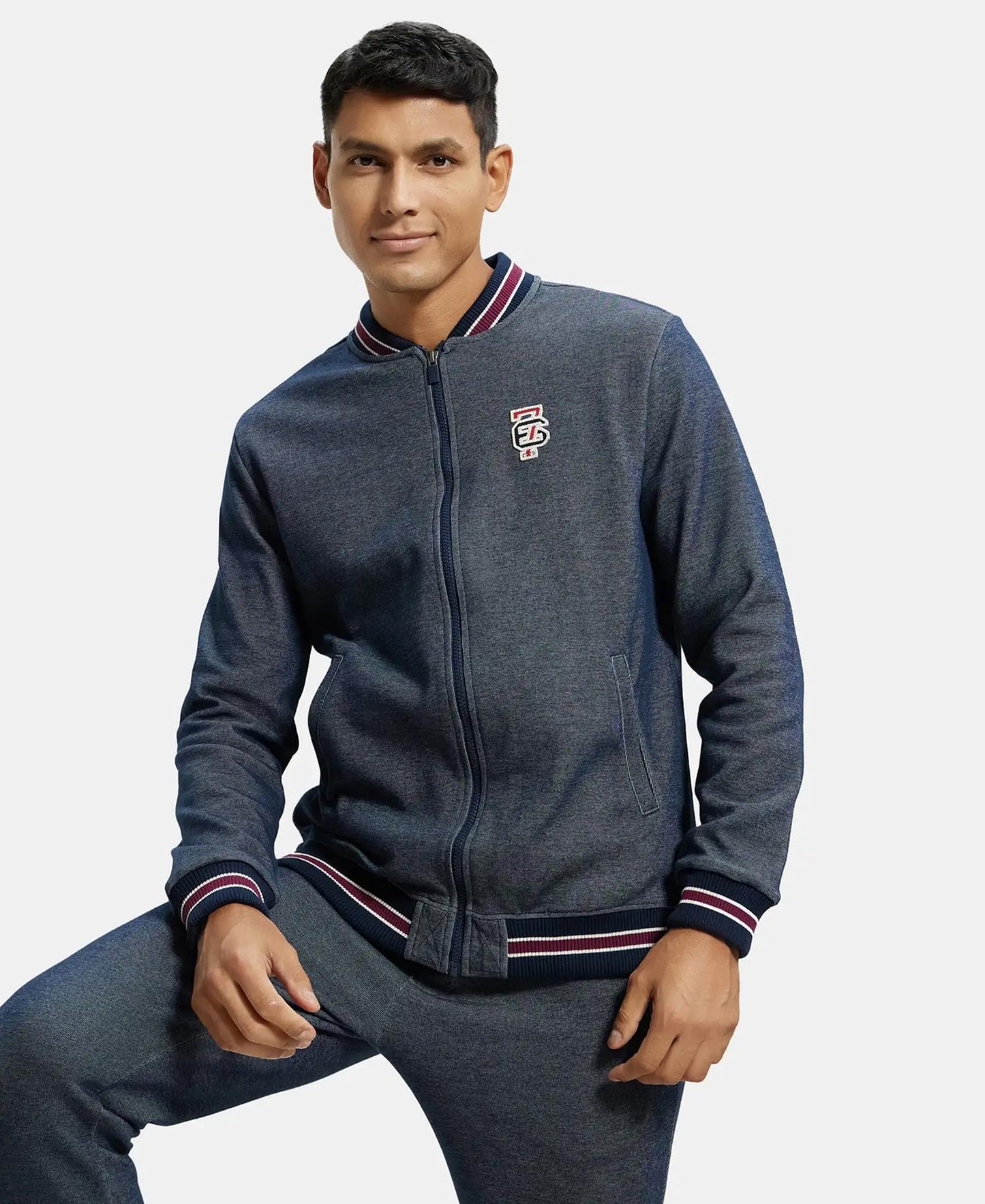 Jockey UM35 Men's Super Combed Cotton Rich Jacket with Ribbed Cuffs and Convenient Side Pockets_Navy_L